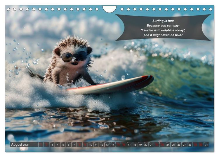 Produktbild: A year of fun with surfing animals (Wall Calendar 2026 DIN A4 landscape), CALVENDO 12 Month Wall Calendar