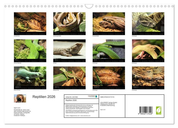 Produktbild: Reptilien 2026 (Wandkalender 2026 DIN A3 quer), CALVENDO Monatskalender