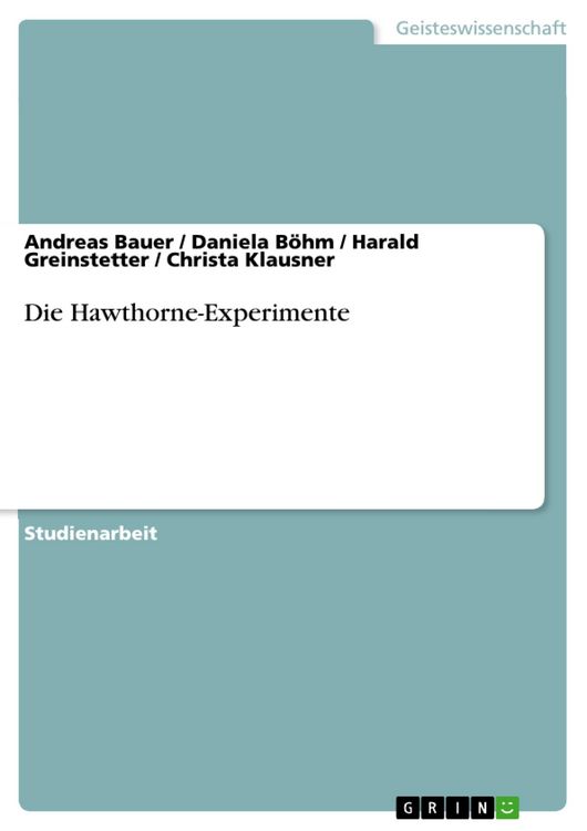 Produktbild: Die Hawthorne-Experimente