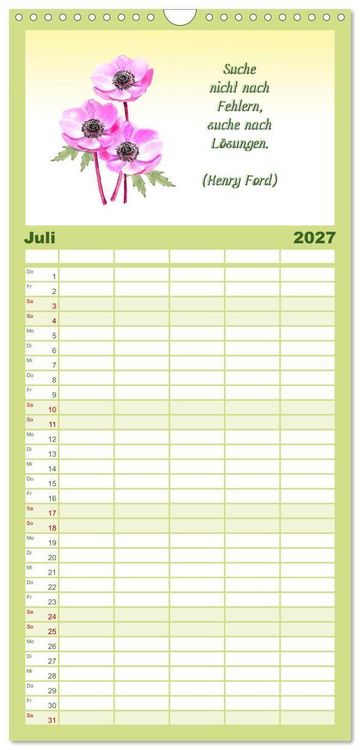Produktbild: Familienplaner 2027 - 12 unterhaltsame Zitate f&uuml;r ein sch&ouml;nes Jahr mit 5 Spalten (Wandkalender, 21 x 45 cm) CALVENDO