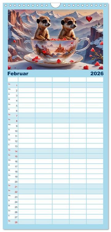 Produktbild: Familienplaner 2026 - Tierische Tee-Parade mit 5 Spalten (Wandkalender, 21 x 45 cm) CALVENDO