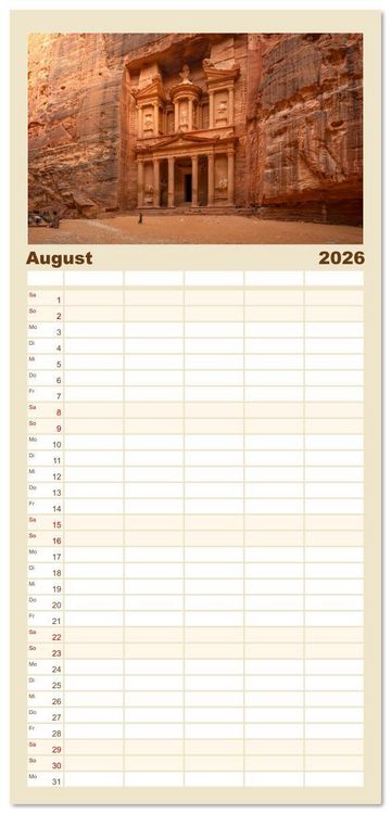 Produktbild: Familienplaner 2026 - Jordanien Sand, Stein und Salz mit 5 Spalten (Wandkalender, 21 x 45 cm) CALVENDO