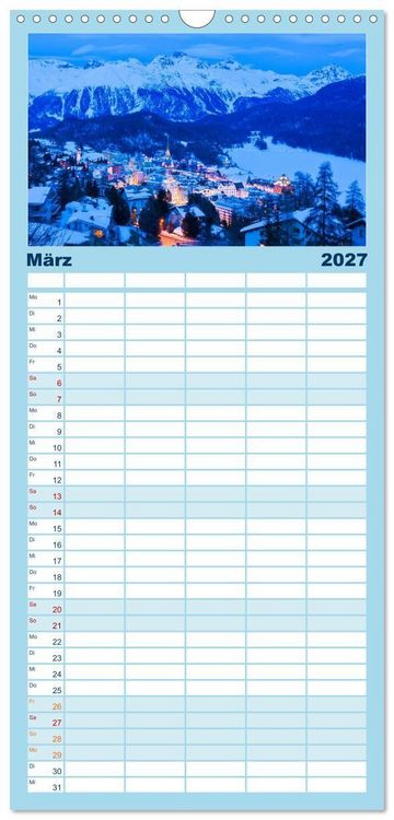 Produktbild: Familienplaner 2027 - Graub&uuml;nden Engadin mit 5 Spalten (Wandkalender, 21 x 45 cm) CALVENDO