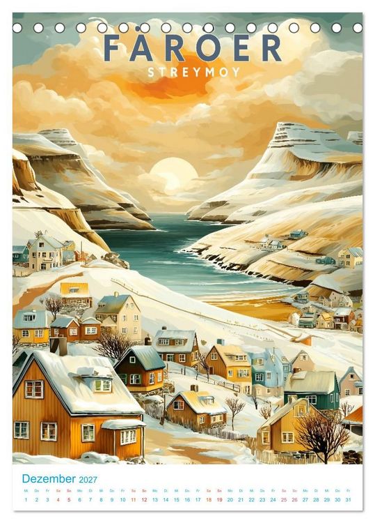 Produktbild: F&auml;r&ouml;er Inseln - Old School Poster Style (Tischkalender 2027 DIN A5 hoch), CALVENDO Monatskalender