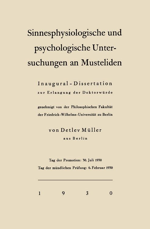 Produktbild: Sinnesphysiologische und psychologische Untersuchungen an Musteliden