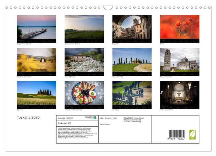 Produktbild: Toskana 2026 (Wandkalender 2026 DIN A3 quer), CALVENDO Monatskalender