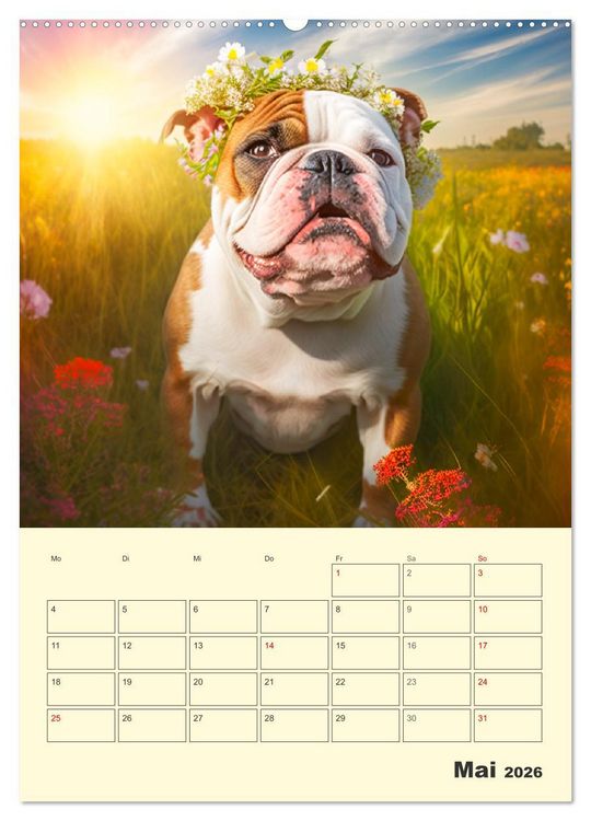 Produktbild: English Bulldogs. Fr&ouml;hliche Dickk&ouml;pfe mit Charakter (Wandkalender 2026 DIN A2 hoch), CALVENDO Monatskalender