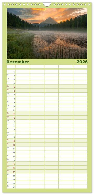 Produktbild: Familienplaner 2026 - Verzauberte Bergwelten mit 5 Spalten (Wandkalender, 21 x 45 cm) CALVENDO