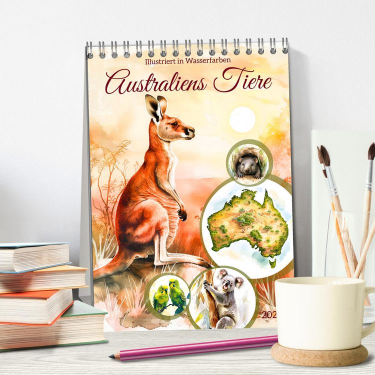 Produktbild: Australiens Tiere - Illustriert in Wasserfarben (Tischkalender 2026 DIN A5 hoch), CALVENDO Monatskalender