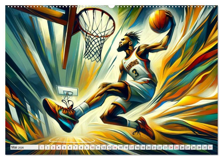 Produktbild: Basketball Expressionismus - Kunstvolle KI Interpretationen des Courts (Wandkalender 2026 DIN A2 quer), CALVENDO Monatskalender
