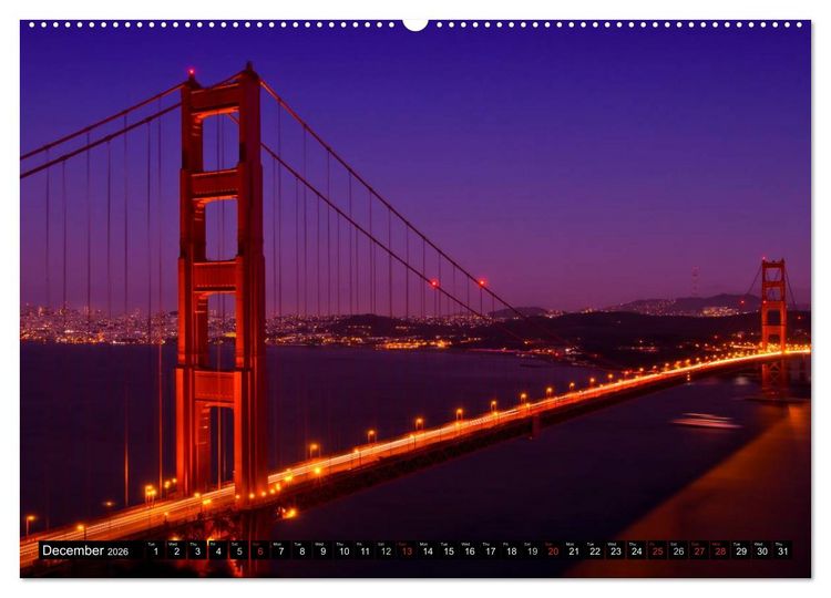 Produktbild: GOLDEN GATE BRIDGE Fascinating San Francisco (High Quality Premium Wall Calendar 2026 DIN A2 landscape),CALVENDO 12 Month Wall Calendar