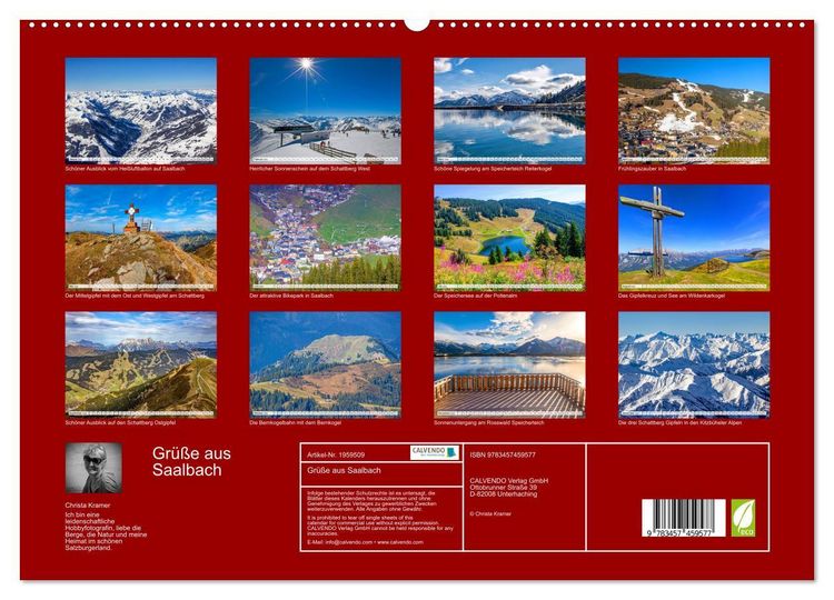 Produktbild: Gr&uuml;&szlig;e aus Saalbach (hochwertiger Premium Wandkalender 2026 DIN A2 quer), Kunstdruck in Hochglanz