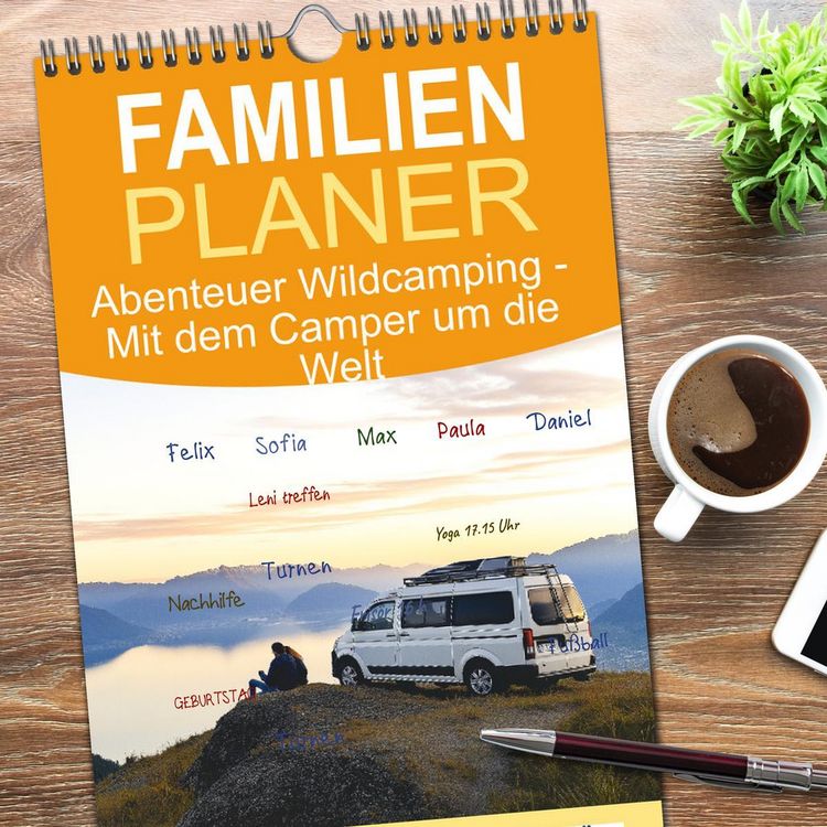 Produktbild: Familienplaner 2026 - Abenteuer Wildcamping - Mit dem Camper um die Welt mit 5 Spalten (Wandkalender, 21 x 45 cm) CALVENDO