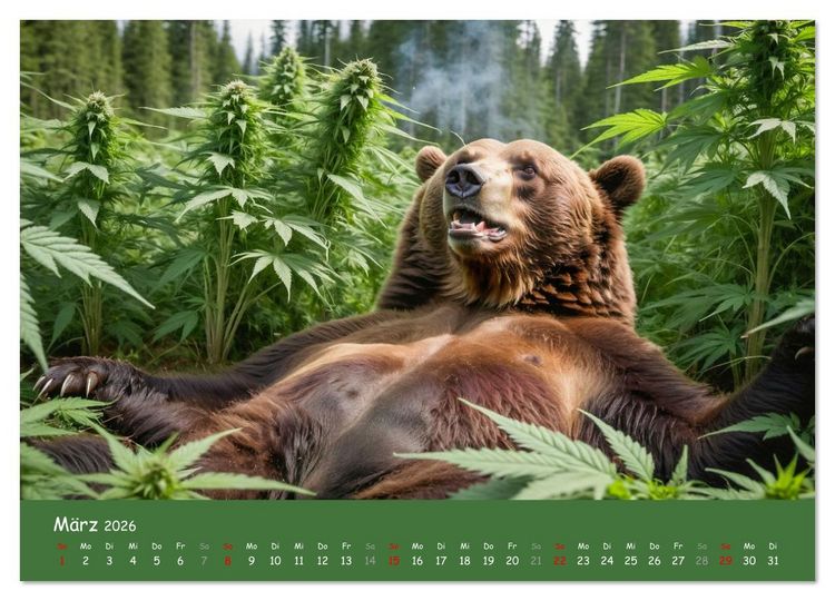 Produktbild: Tiere auf Gras - Der verr&uuml;ckte Cannabis-Kalender voller bekiffter Tiere (Wandkalender 2026 DIN A2 quer), CALVENDO Monatskalender