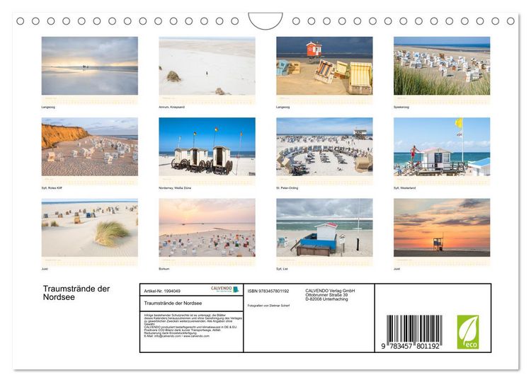 Produktbild: Traumstr&auml;nde der Nordsee (Wandkalender 2026 DIN A4 quer), CALVENDO Monatskalender