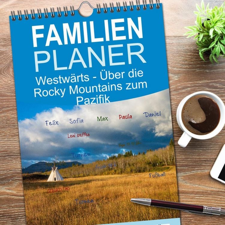 Produktbild: Familienplaner 2026 - Westw&auml;rts - &Uuml;ber die Rocky Mountains zum Pazifik mit 5 Spalten (Wandkalender, 21 x 45 cm) CALVENDO