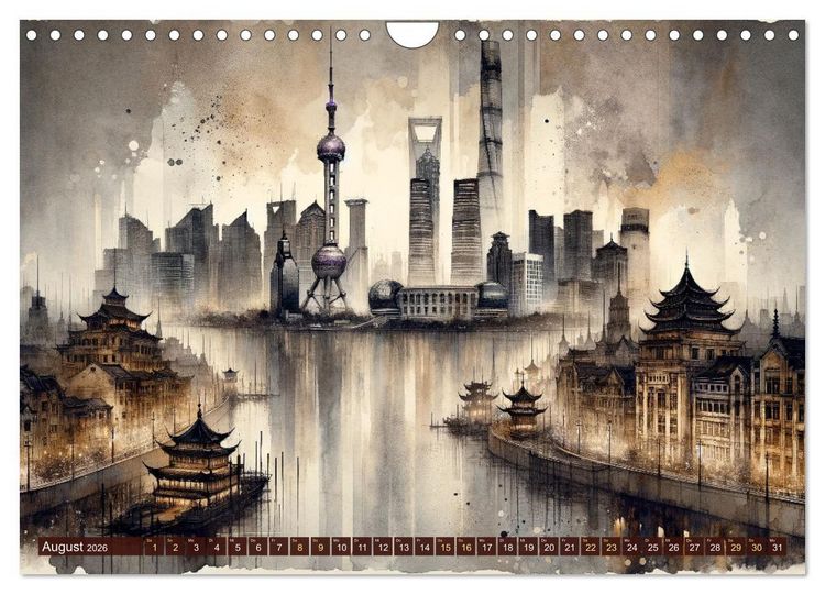 Produktbild: Von New York bis Tokio - Ein KI-Kalender f&uuml;r Weltenbummler (Wandkalender 2026 DIN A4 quer), CALVENDO Monatskalender