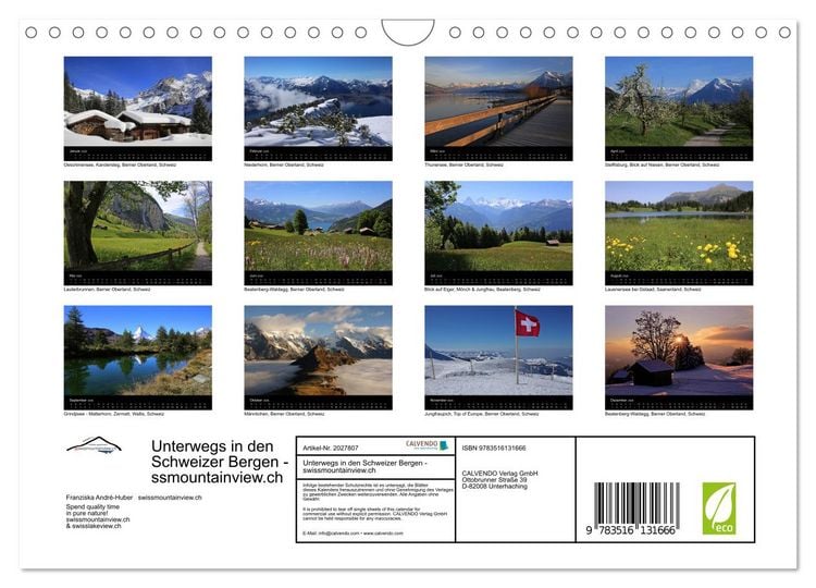 Produktbild: Unterwegs in den Schweizer Bergen - swissmountainview.ch (Wandkalender 2026 DIN A4 quer), CALVENDO Monatskalender