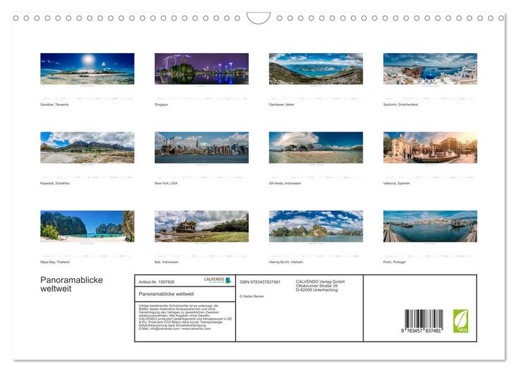 Produktbild: Panoramablicke weltweit (Wandkalender 2026 DIN A3 quer), CALVENDO Monatskalender
