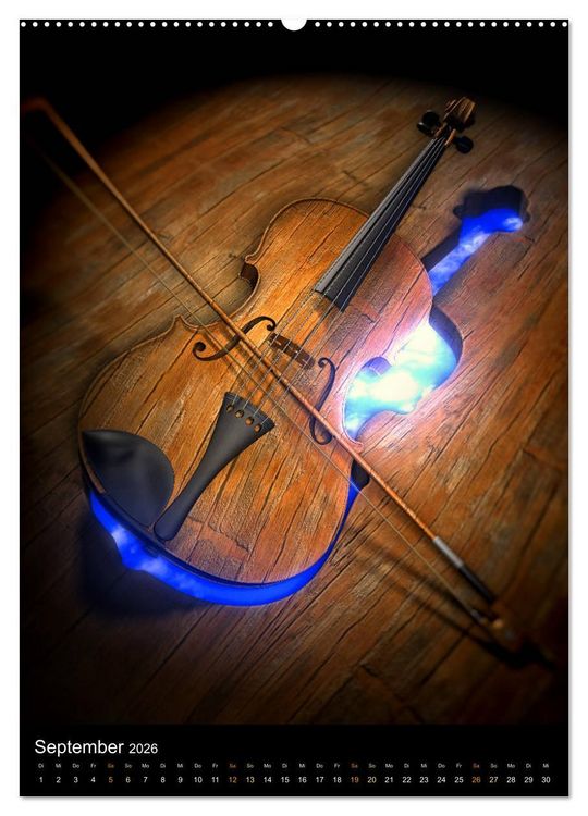 Produktbild: VIRTUAL MUSIC - Musikinstrumente in Hyperrealistischen Illustrationen (Wandkalender 2026 DIN A2 hoch), CALVENDO Monatskalender