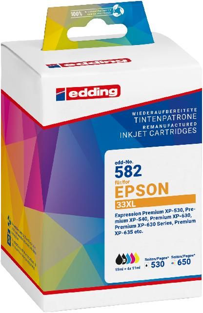 Produktbild: Edding Druckerpatrone ersetzt Epson 33XL, T3357, T3351, T3361, T3362, T3363, T3364 Kompatibel Kombi-Pack Schwarz, Photo Schwarz, Cyan, Magenta