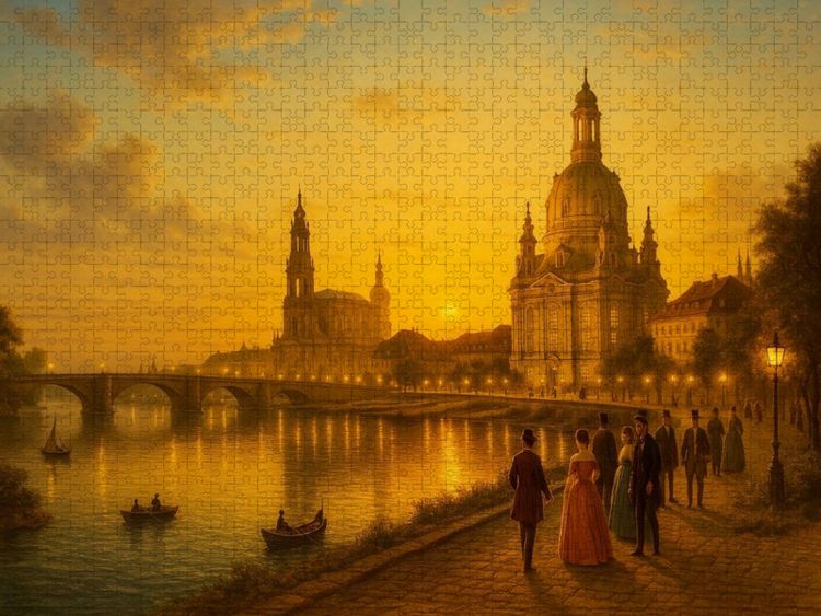 Produktbild: CALVENDO Puzzle An der Elbe - Augustusbr&uuml;cke, Hofkirche und Frauenkirche | 1000 Teile Lege-Gr&ouml;&szlig;e 64x48cm Foto-Puzzle f&uuml;r gl&uuml;ckliche Stunden
