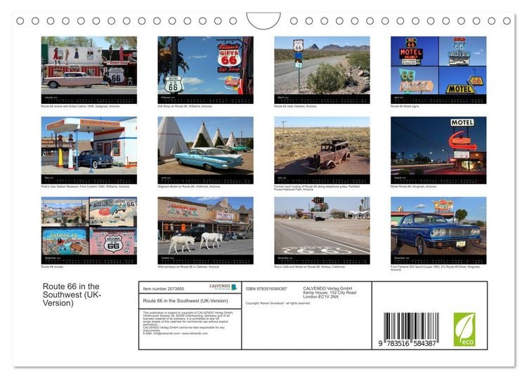 Produktbild: Route 66 in the Southwest (UK-Version) (Wall Calendar 2026 DIN A4 landscape), CALVENDO 12 Month Wall Calendar