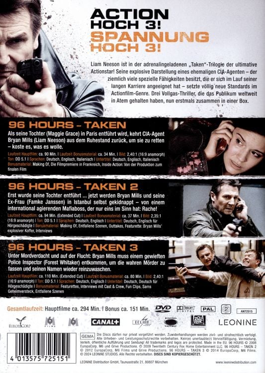 Produktbild: 96 Hours - Taken 1-3 [3 DVDs]