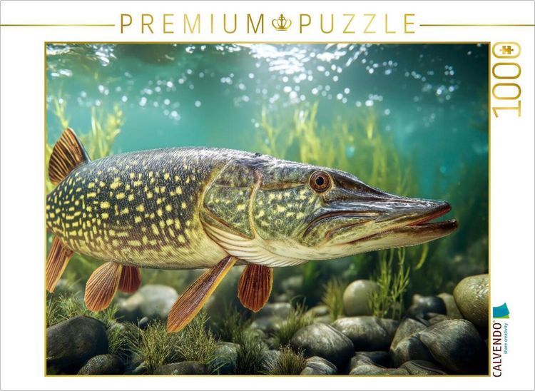 Produktbild: CALVENDO Puzzle Ein majest&auml;tischer Hecht, der durchs klare Wasser gleitet, | 1000 Teile Lege-Gr&ouml;&szlig;e 64x48cm Foto-Puzzle f&uuml;r gl&uuml;ckliche Stunden