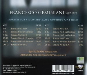 Produktbild: Geminiani:Violin Sonatas Op.4