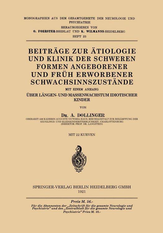 Produktbild: Beitr&auml;ge zur &Auml;tiologie und Klinik der Schweren Formen Angeborener und Fr&uuml;h Erworbener Schwachsinnszuṡt&auml;nde