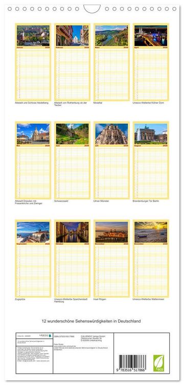 Produktbild: Familienplaner 2026 - 12 wundersch&ouml;ne Sehensw&uuml;rdigkeiten in Deutschland mit 5 Spalten (Wandkalender, 21 x 45 cm) CALVENDO