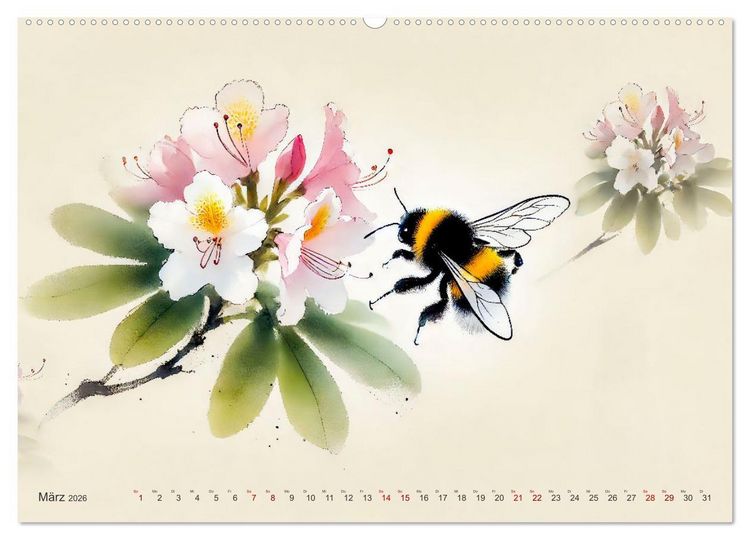 Produktbild: Zen der Natur - Pflanzen und Insekten im Stile der Tuschmalerei (hochwertiger Premium Wandkalender 2026 DIN A2 quer), Kunstdruck in Hochglanz