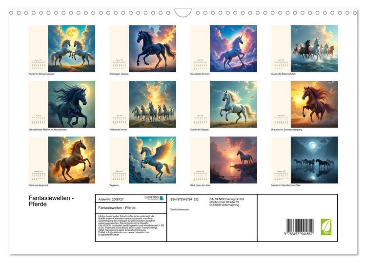 Produktbild: Fantasiewelten - Pferde (Wandkalender 2026 DIN A3 quer), CALVENDO Monatskalender