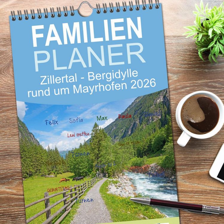Produktbild: Familienplaner 2026 - Zillertal - Bergidylle rund um Mayrhofen 2026 mit 5 Spalten (Wandkalender, 21 x 45 cm) CALVENDO