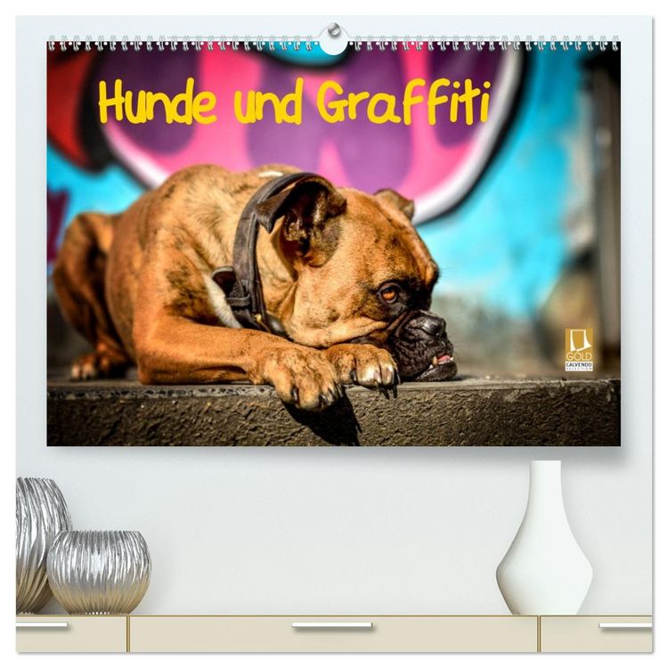 Produktbild: Hunde und Graffiti (hochwertiger Premium Wandkalender 2026 DIN A2 quer), Kunstdruck in Hochglanz