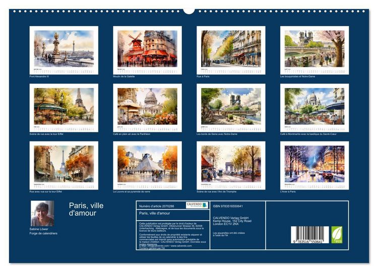 Produktbild: Paris, ville d'amour (Calendrier mural 2026 DIN A2 vertical) calendrier de bureau