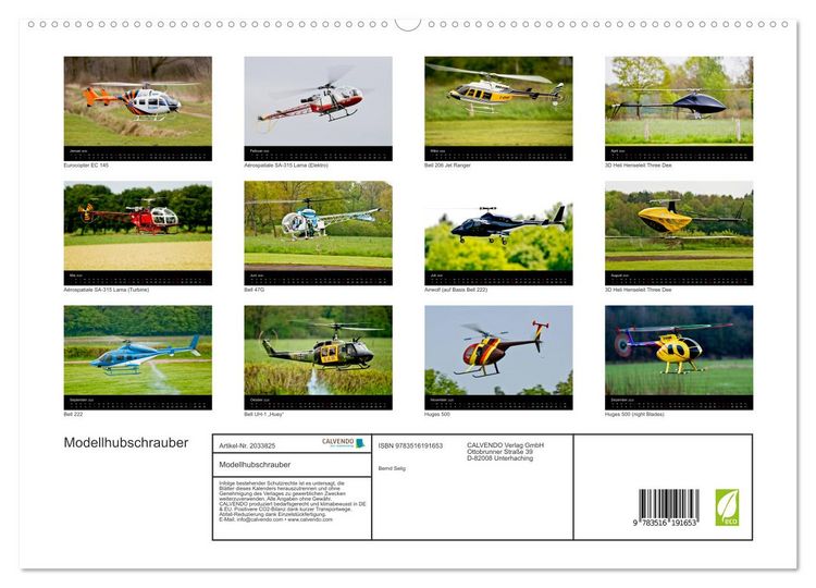 Produktbild: Modellhubschrauber (hochwertiger Premium Wandkalender 2026 DIN A2 quer), Kunstdruck in Hochglanz