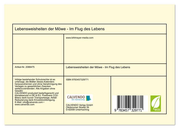 Produktbild: Lebensweisheiten der M&ouml;we - Im Flug des Lebens (Tischkalender 2026 DIN A5 quer), CALVENDO Monatskalender
