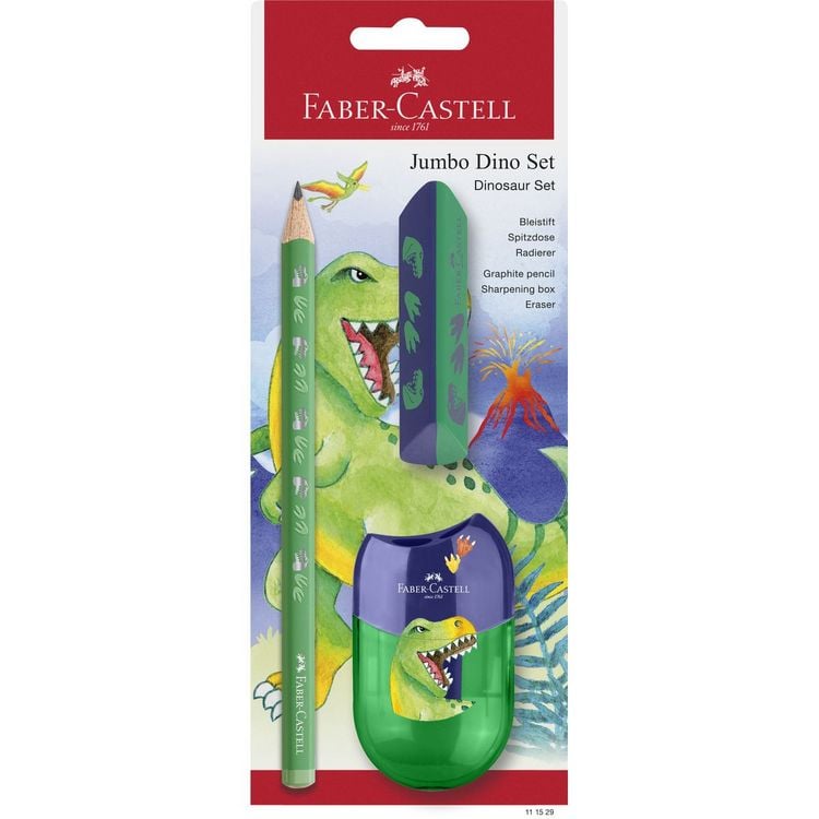 Produktbild: Faber-Castell Schreib Set Jumbo Dino gr&uuml;n 3 Teile Blister