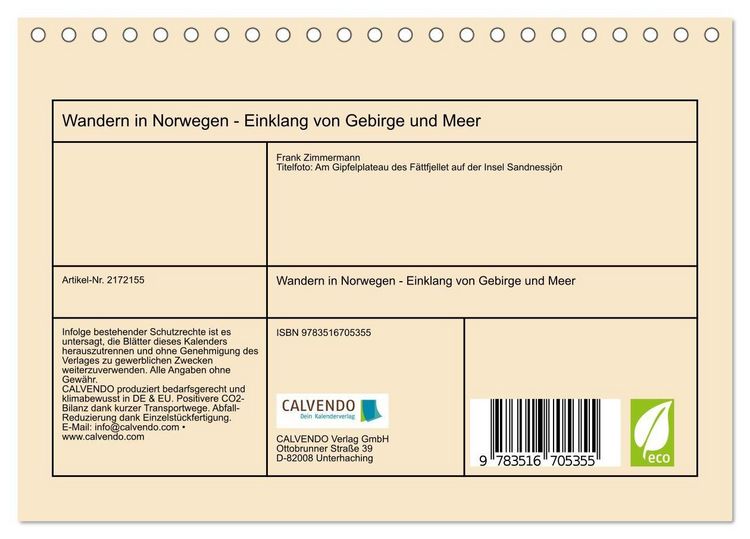 Produktbild: Wandern in Norwegen - Einklang von Gebirge und Meer (Tischkalender 2026 DIN A5 quer), CALVENDO Monatskalender