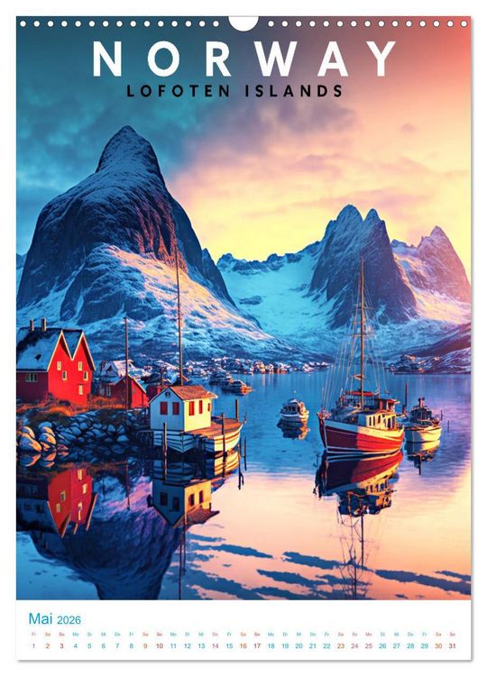 Produktbild: Lofoten - Old School Poster Style (Wandkalender 2026 DIN A3 hoch), CALVENDO Monatskalender