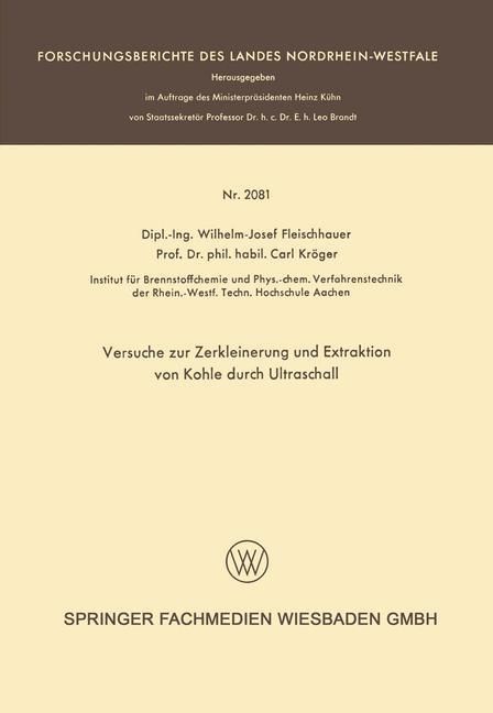 Produktbild: Versuche zur Zerkleinerung und Extraktion von Kohle durch Ultraschall
