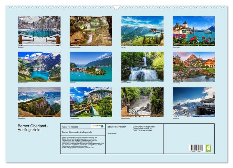 Produktbild: Berner Oberland - Ausflugsziele (Wandkalender 2026 DIN A2 quer), CALVENDO Monatskalender