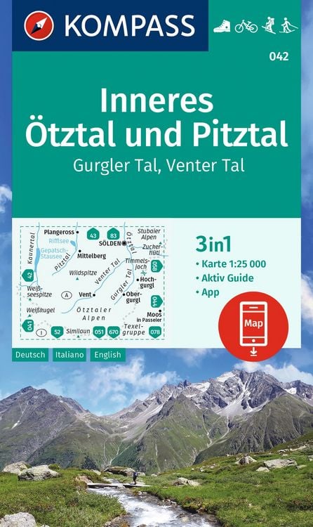 Produktbild: KOMPASS Wanderkarte 042 Inneres &Ouml;tztal und Pitztal, Gurgler Tal, Venter Tal 1:25.000
