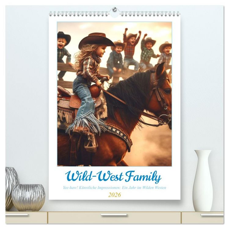 Produktbild: Wild-West Family - Yee-haw! K&uuml;nstliche Impressionen: Ein Jahr im Wilden Westen (hochwertiger Premium Wandkalender 2026 DIN A2 hoch), Kunstdruck in Hochglanz
