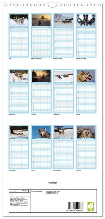Produktbild: Familienplaner 2026 - Huskies! mit 5 Spalten (Wandkalender, 21 x 45 cm) CALVENDO