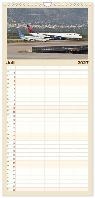 Produktbild: Familienplaner 2027 - Flugzeuge auf Europas Flugh&auml;fen mit 5 Spalten (Wandkalender, 21 x 45 cm) CALVENDO
