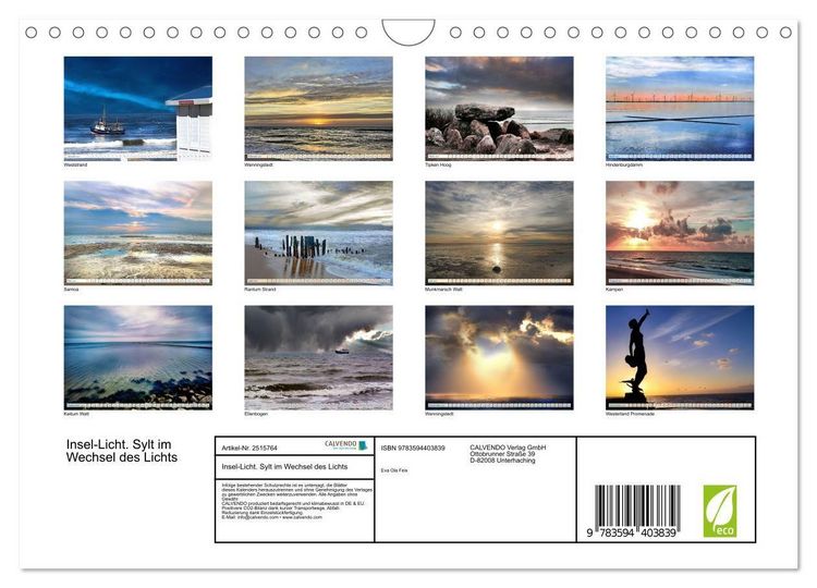 Produktbild: Insel-Licht. Sylt im Wechsel des Lichts (Wandkalender 2027 DIN A4 quer), CALVENDO Monatskalender