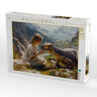 Produktbild: CALVENDO Puzzle Streicheleinheiten - junge Frau und Dinosaurier | 1000 Teile Lege-Gr&ouml;&szlig;e 64x48cm Foto-Puzzle f&uuml;r gl&uuml;ckliche Stunden